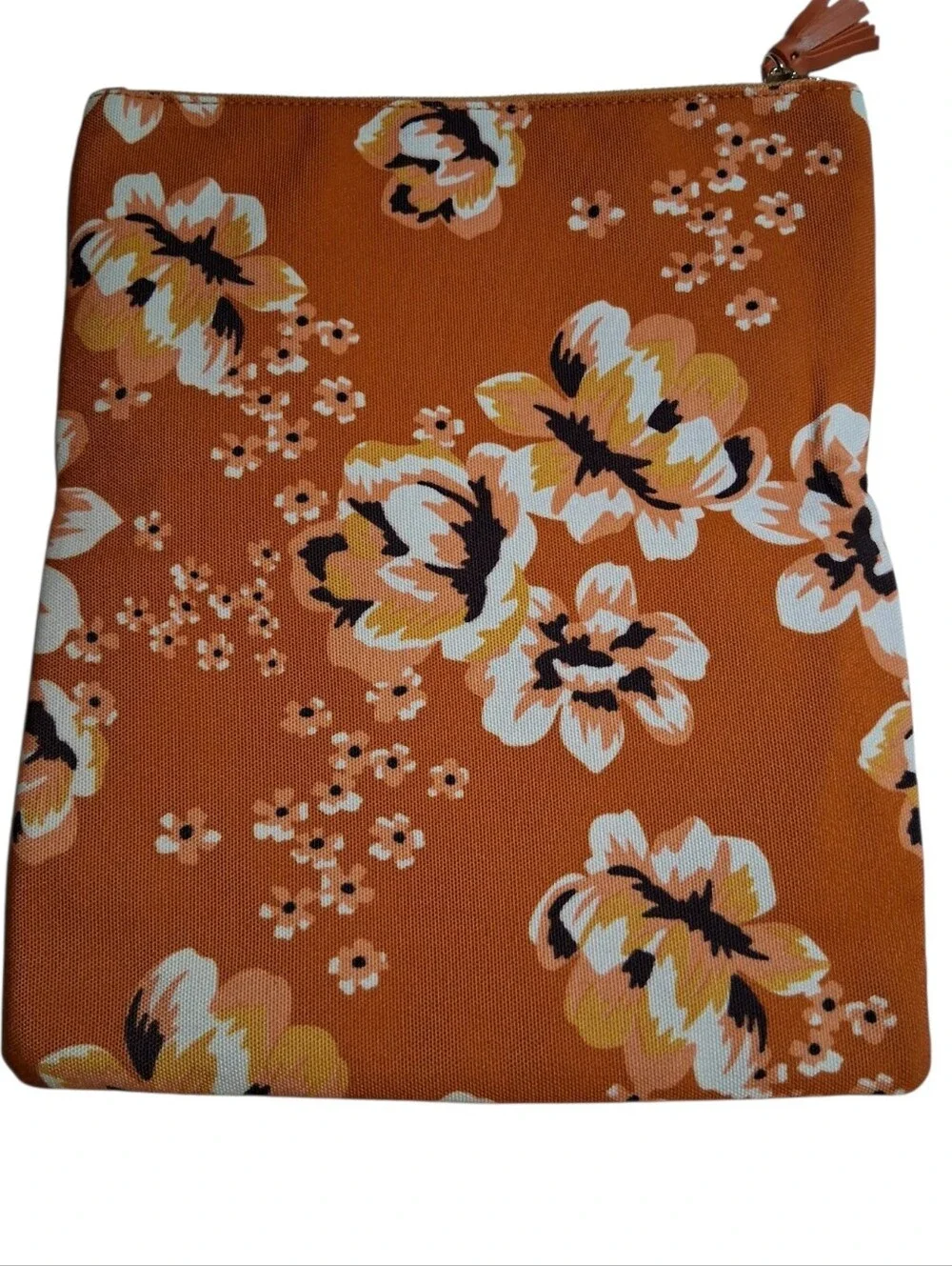 Rachel Pally Reversible Floral Mustard Burnt Orange Cosmetic Bag Clutch Pouch